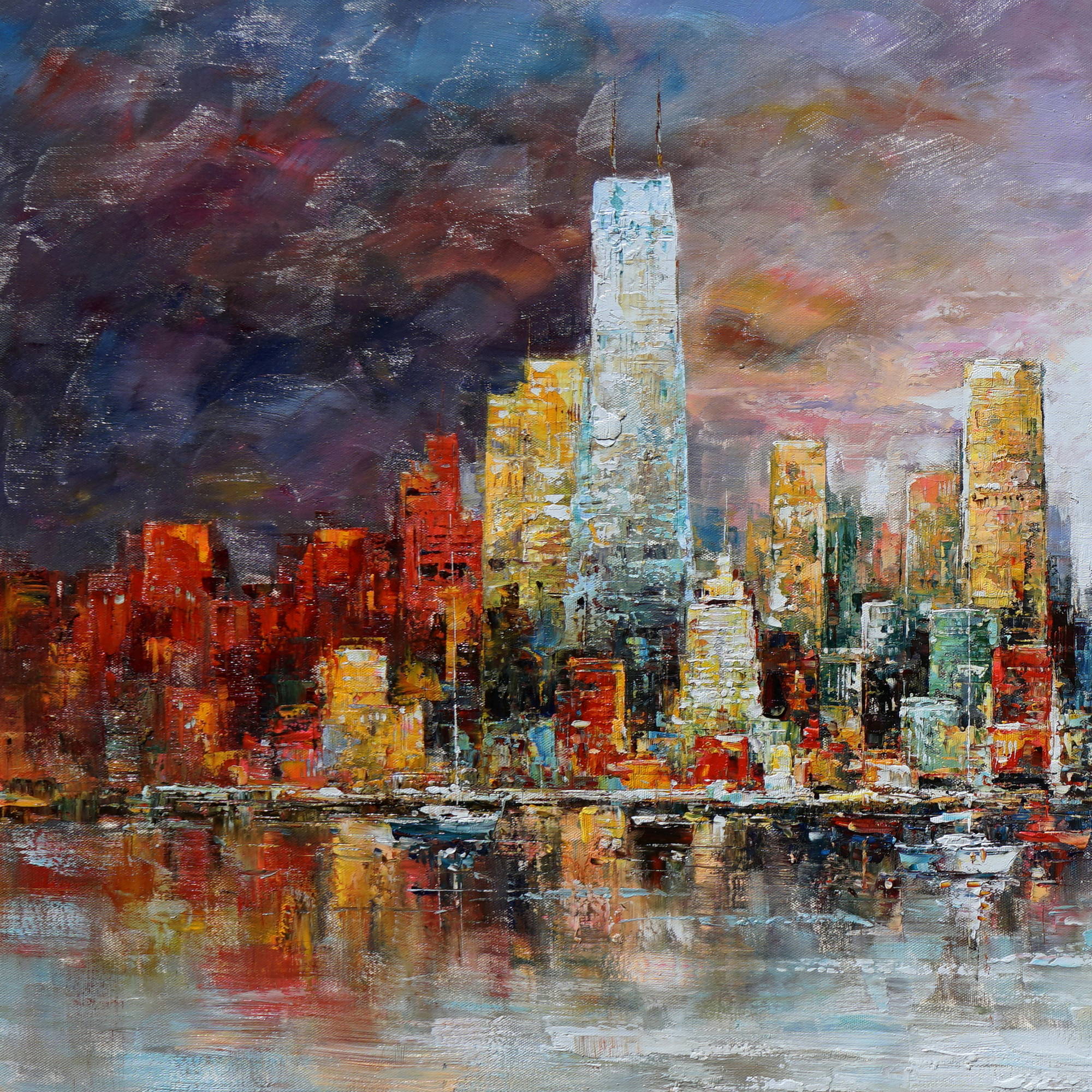 Hand painted Skyline New York 90x180cm