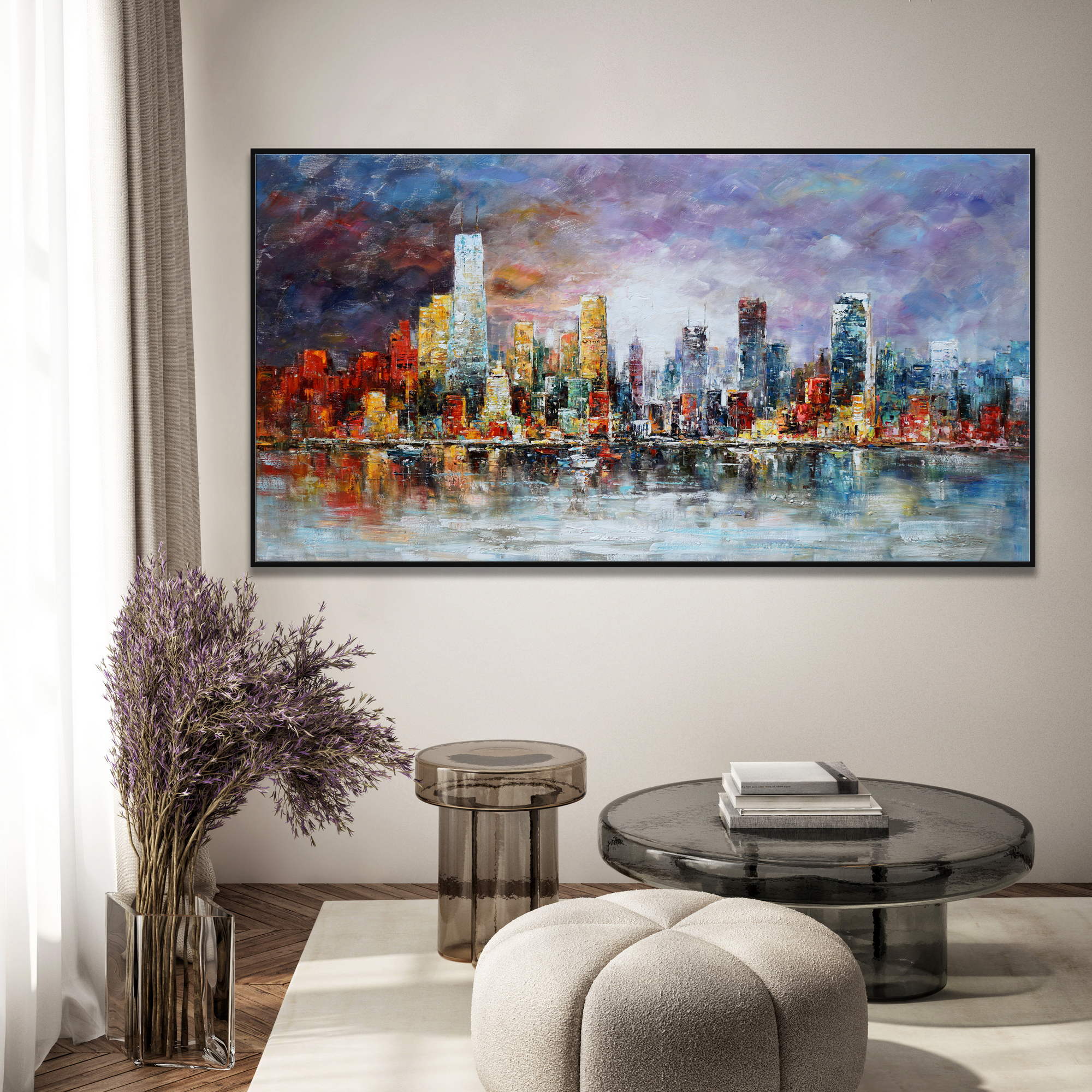 Hand painted Skyline New York 90x180cm