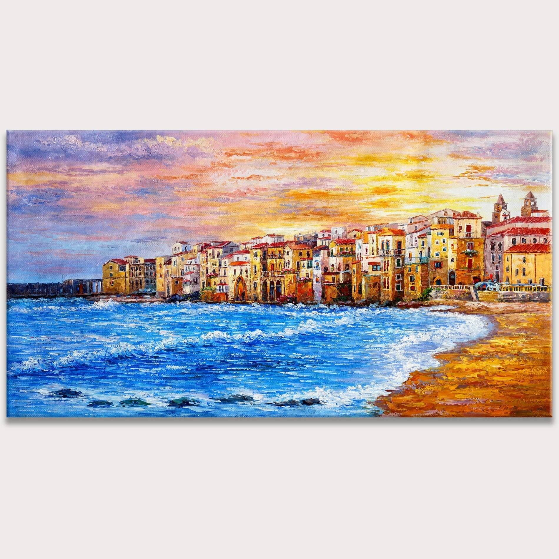 Hand painted Sunset in Cefalù Sicily 60x120cm