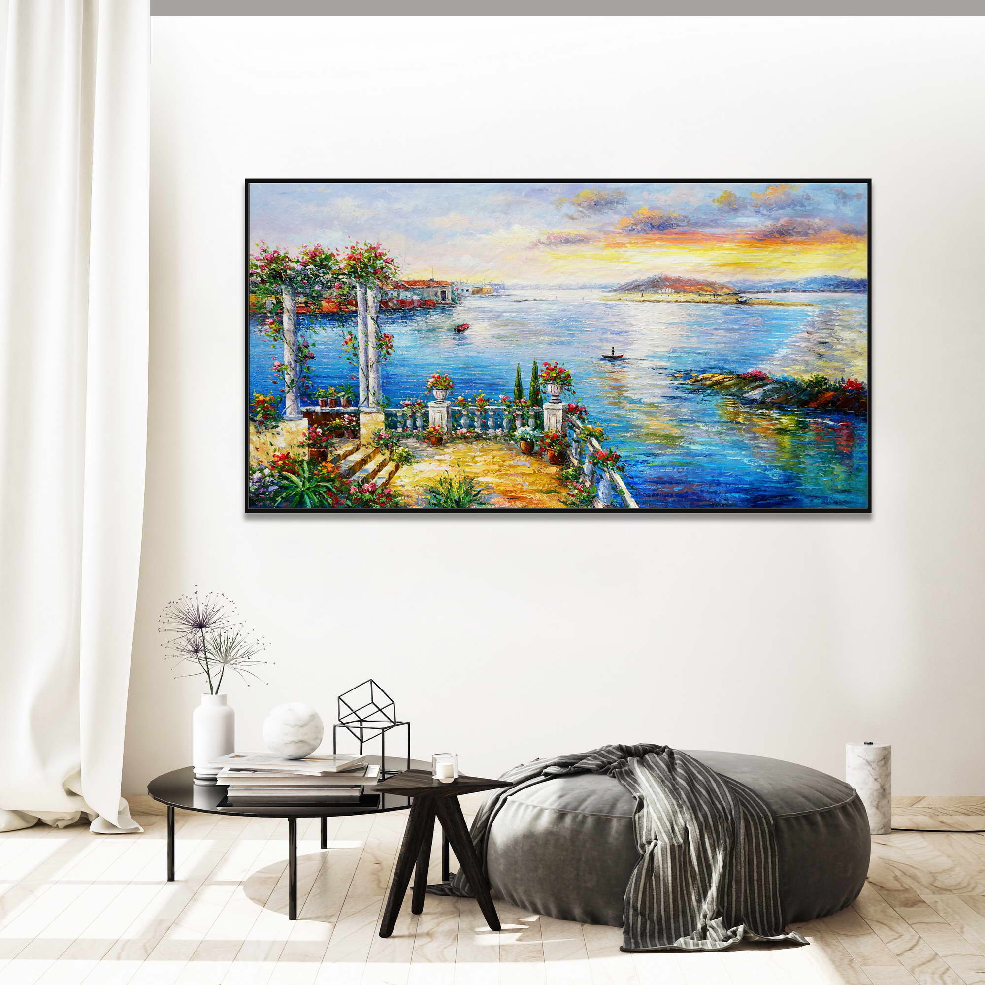 Hand painted Sunset Fishermen's Island Lake Maggiore 75x150cm