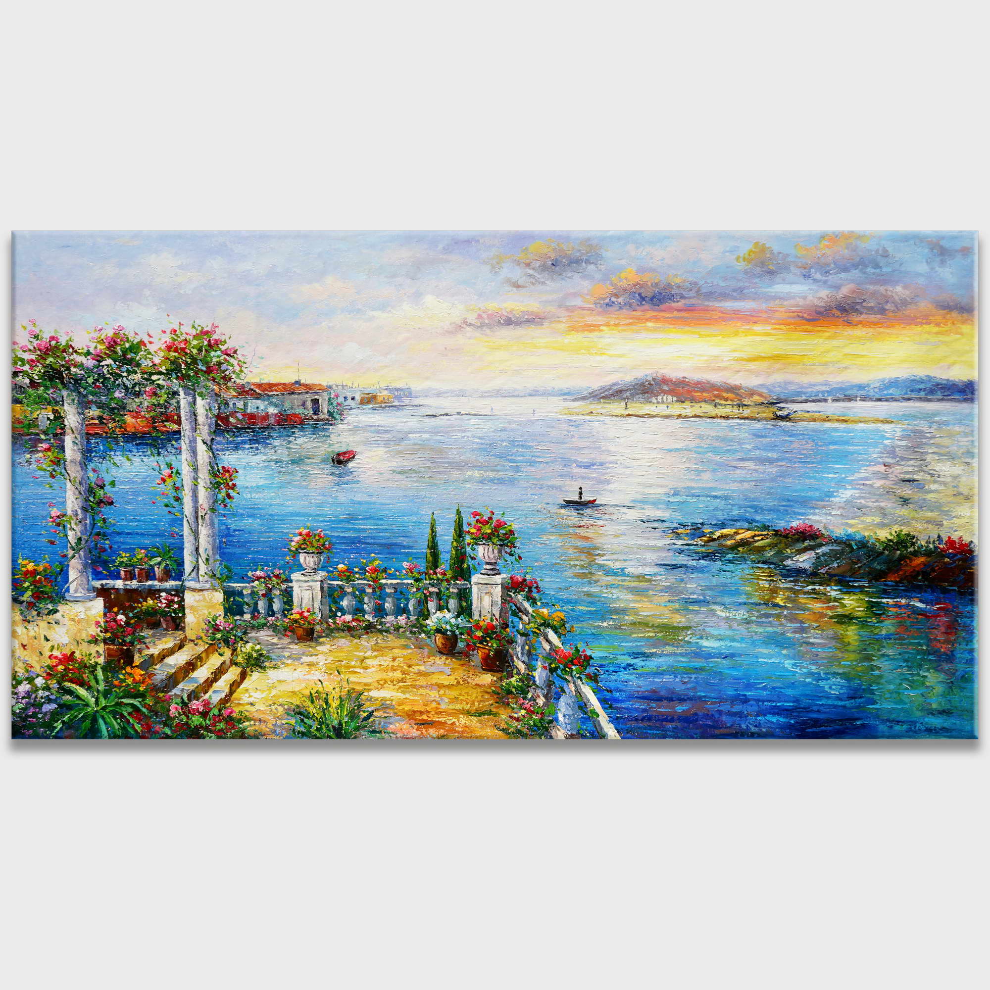 Hand painted Sunset Fishermen's Island Lake Maggiore 75x150cm