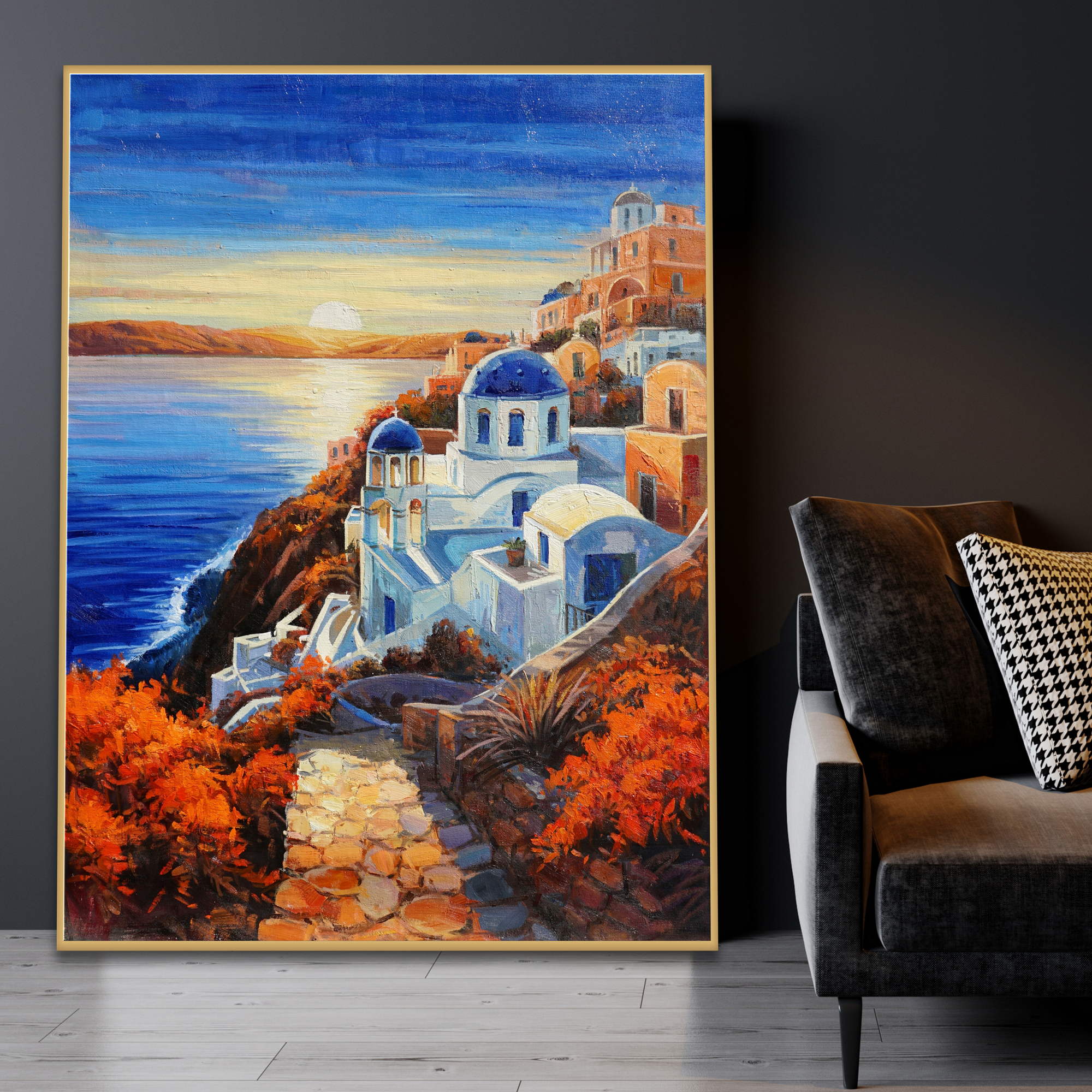 Hand painted Santorini Sunset 75x100cm
