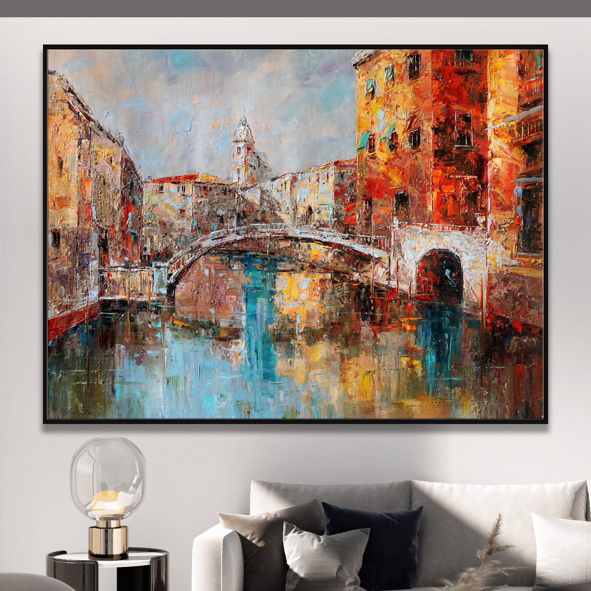 Vue d'un canal à Venise peinte à la main 75x100cm