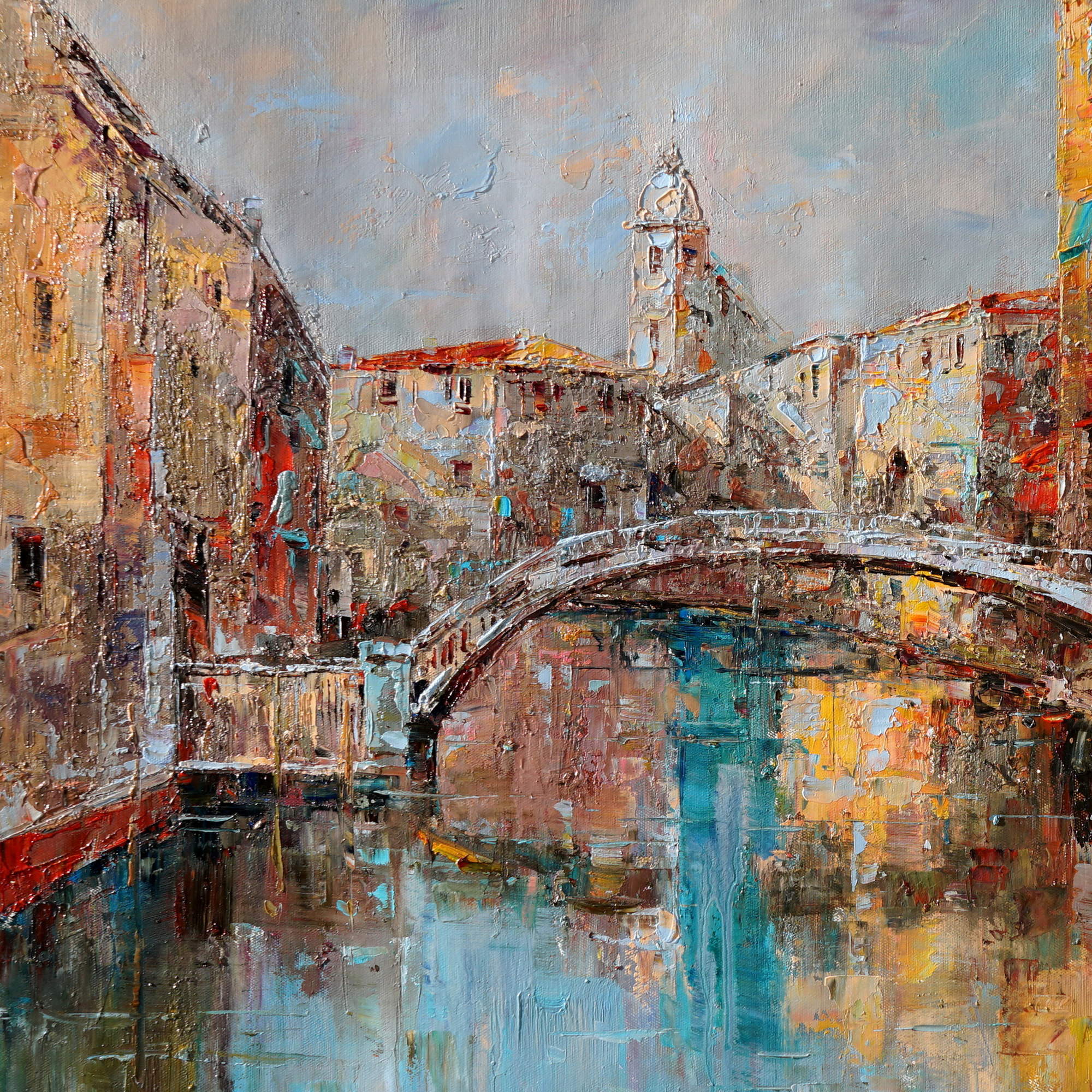 Dipinto a mano Veduta di un Canale a Venezia 75x100cm