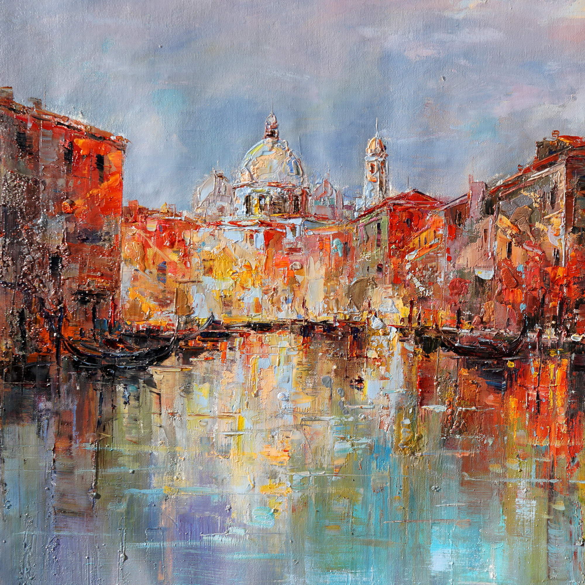 Venise abstraite couleurs vives peinte à la main 75x100cm