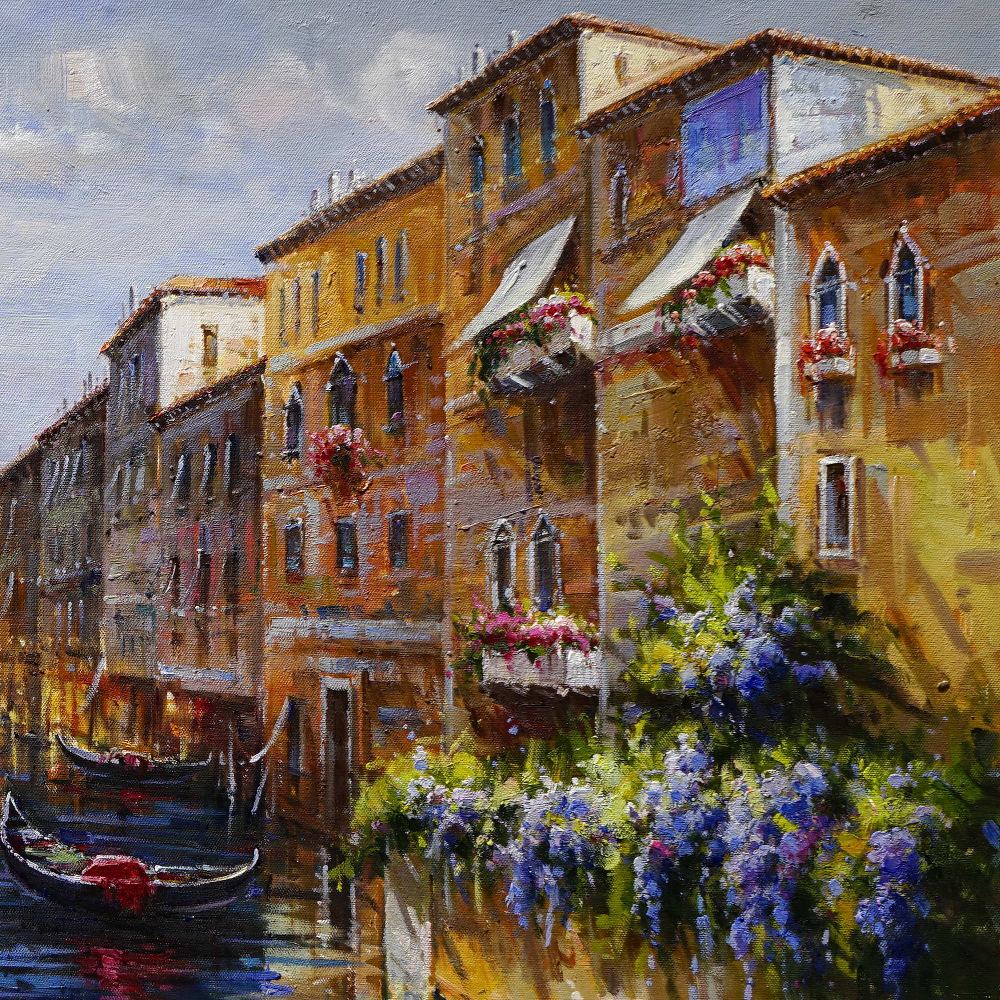 Dipinto a mano Venezia Canal Grande Gondole 75x150cm