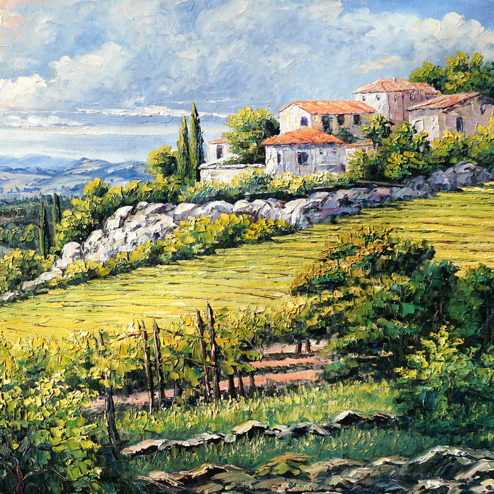 Hand painted Tuscan hills vineyards 60x120cm