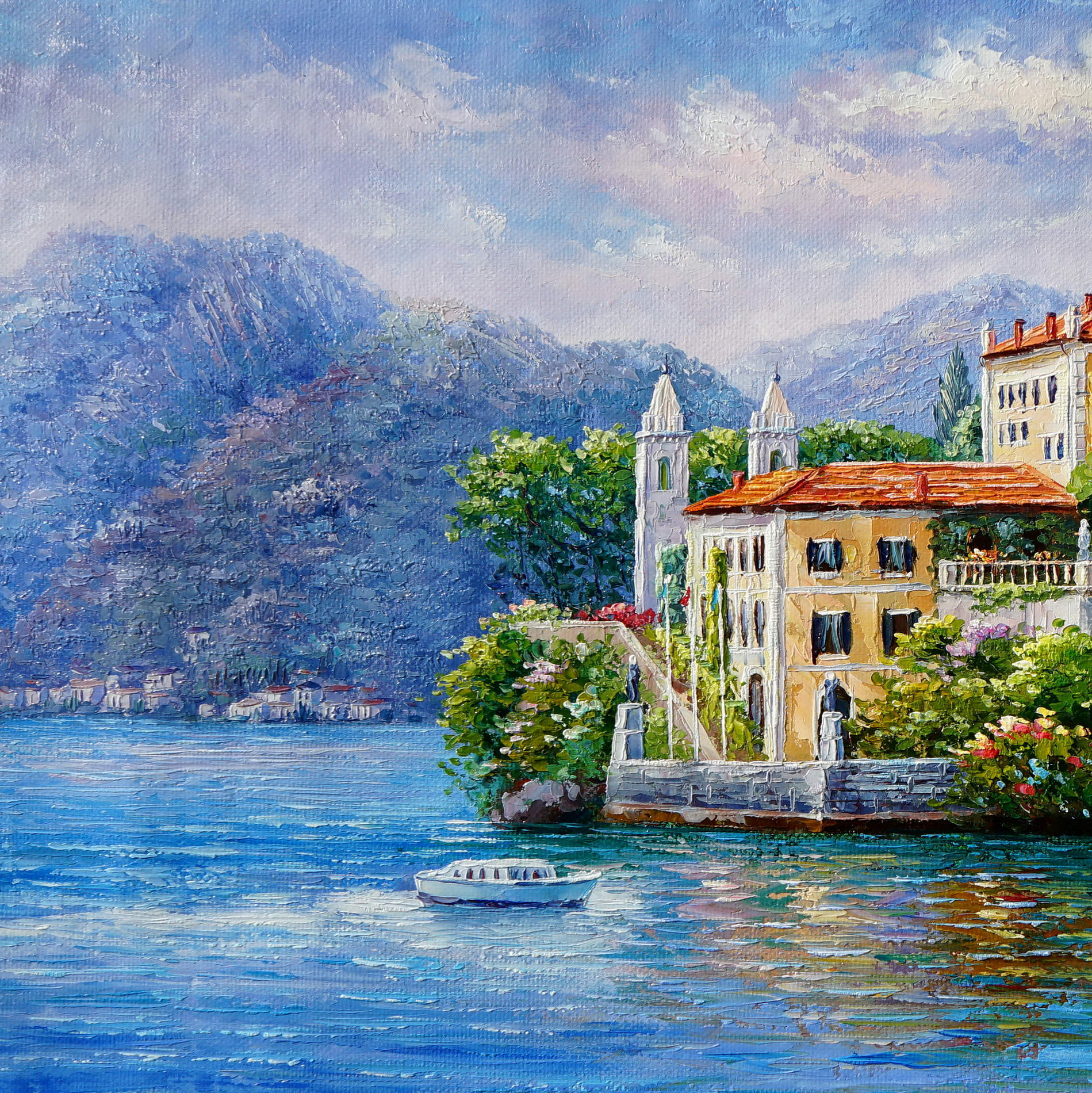 Dipinto a mano Villa Balbianello Lago di Como 60x120cm