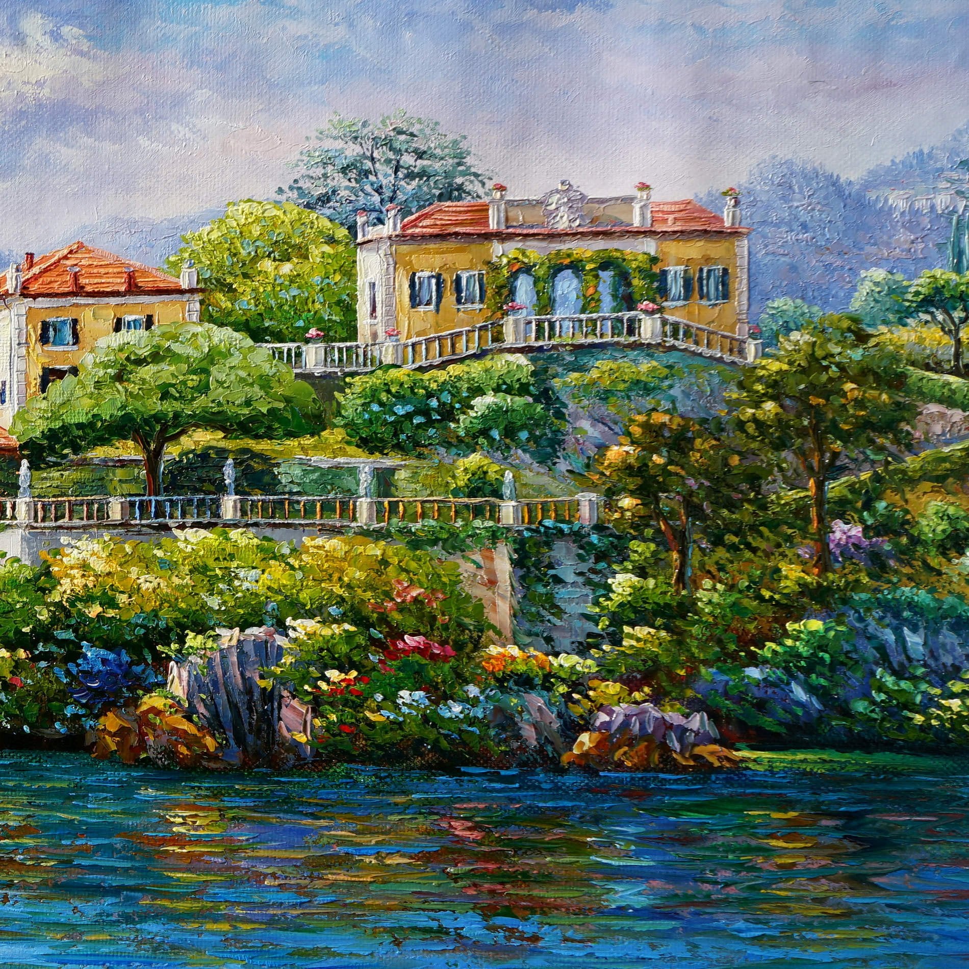 Hand painted Villa Balbianello Lake Como 60x120cm