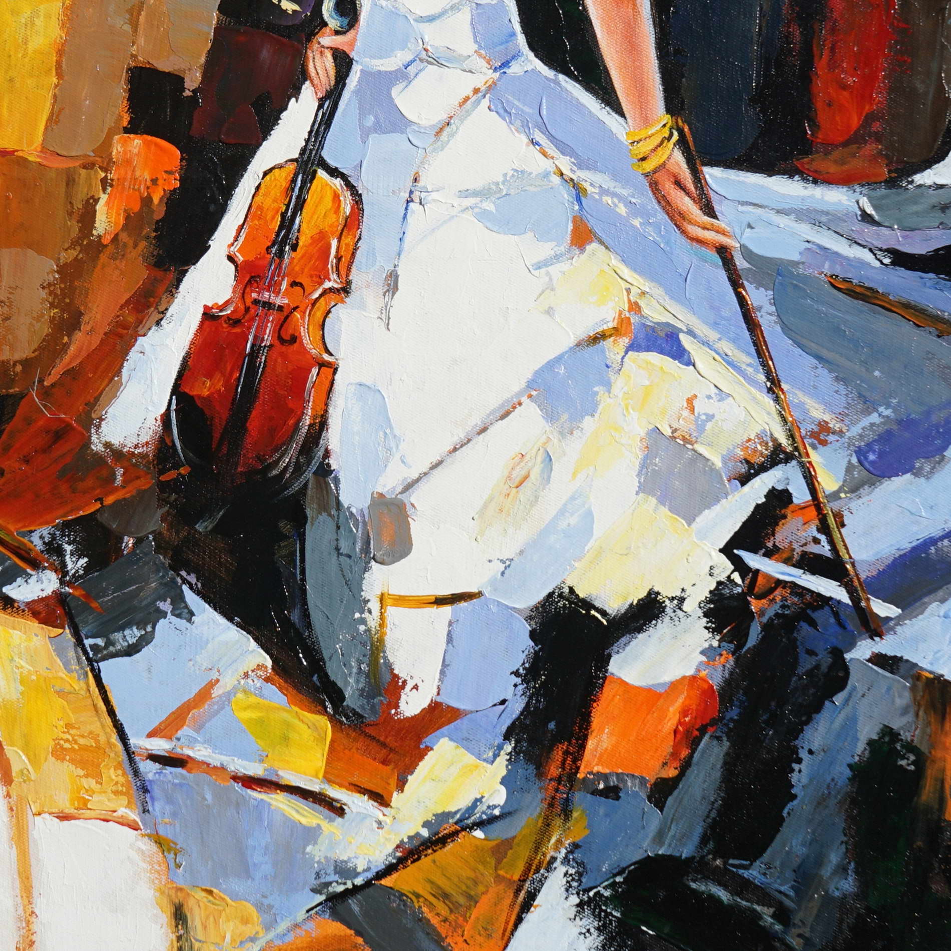 Violoniste peint à la main en robe élégante 50x70cm