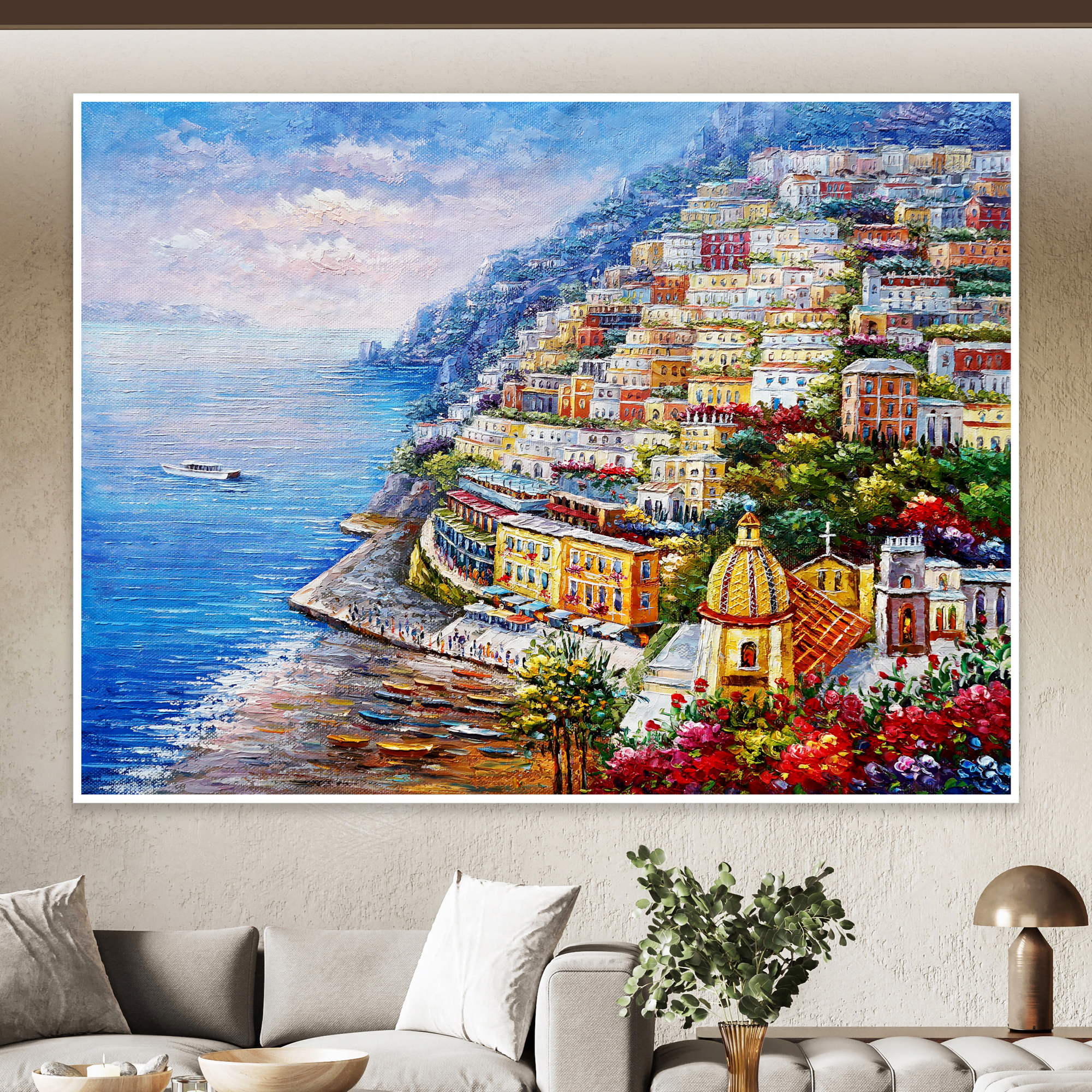 Vue panoramique de Positano peinte à la main 75x100cm