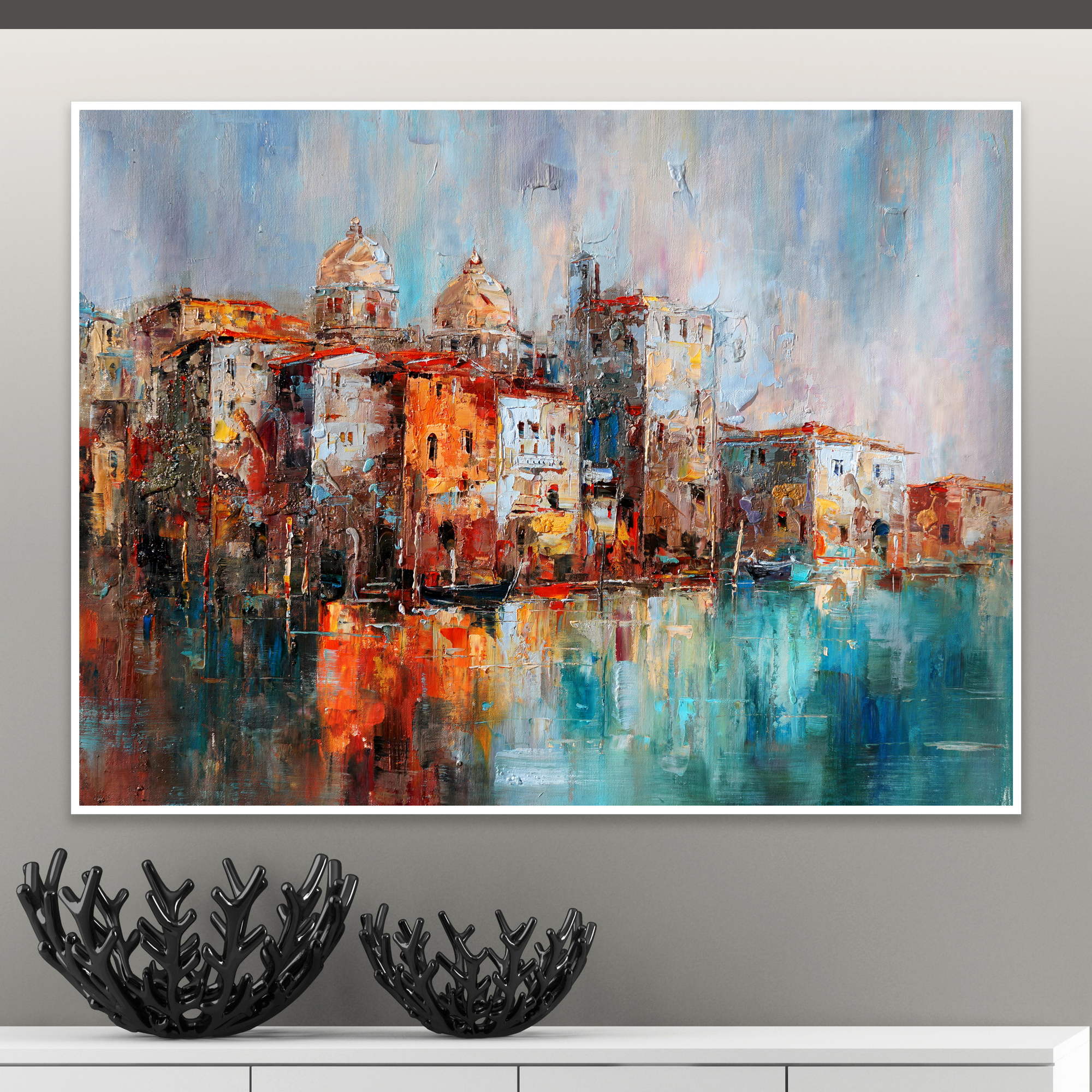 Abstract painting Venice Canal and Gondolas 75x100cm