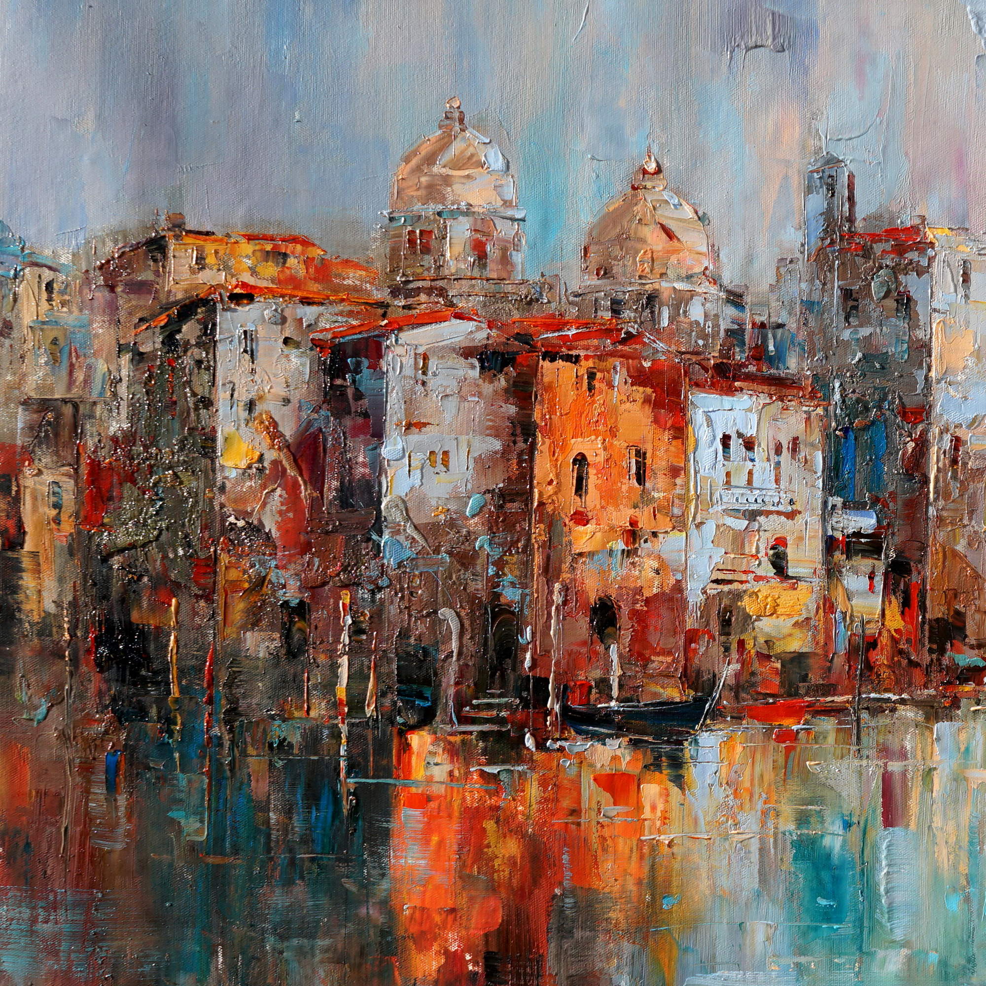 Abstract painting Venice Canal and Gondolas 75x100cm