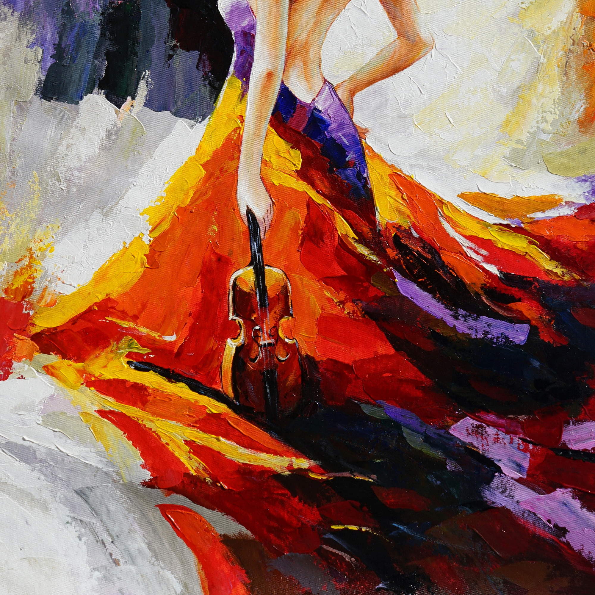 Abstract painting Violinist with brightly colored dress 75x100cm