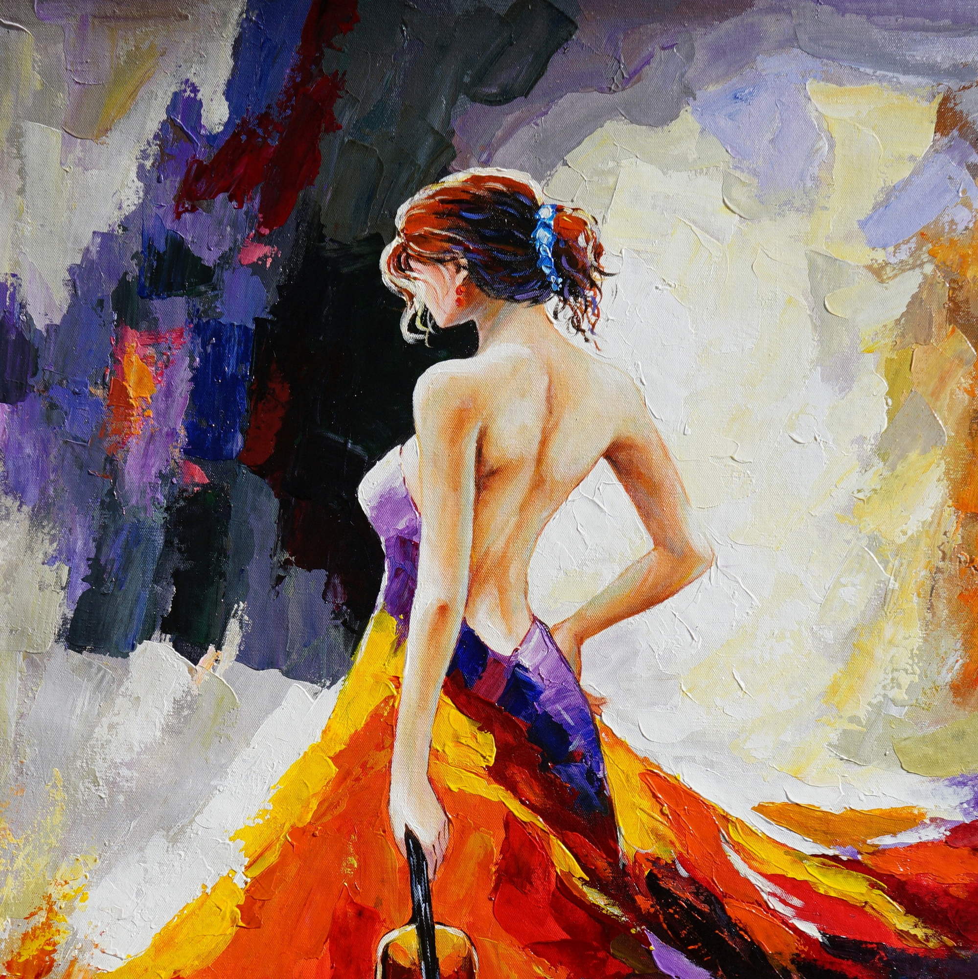 Tableau abstrait Violoniste avec robe aux couleurs vives 75x100cm